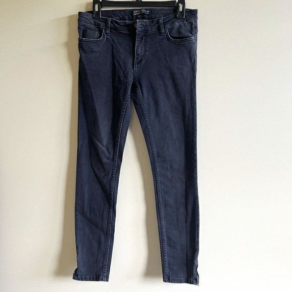 ZARA BASIC Z1975 Classic Black Moto Ankle Zipper Skinny Cropped Jeans Size 8 - Picture 1 of 7